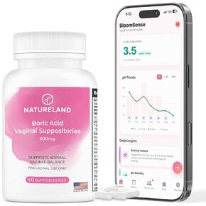 تحاميل حمض البوريك المهبلية للنساء من أرض الطبيعة، 600 ملجم - عدد 60 - صنع في الولايات المتحدة الأمريكية - رعاية أنثوية لتوازن درجة الحموضة والتحكم في الرائحة - دعم الصحة الحميمة - مع تطبيق بلوم سينس in Kuwait
