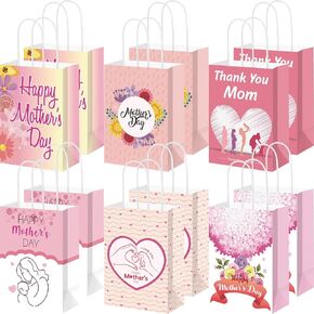 Kolldenn 48 Pcs Regalos Para Mama En Español,feliz Cumpleanos,mama Gifts Bags for Mom in Spanish Happy Mother's Day Paper Bags Carnation Pink Mother's Day Party Gift Bags with Handle in Kuwait