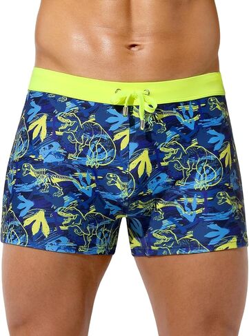 Casey Kevin Men's Swim Briefs Square Leg Printed Swimming Trunks Quick Dry Drawstring Bathing Suit Board Short for Beach in Saudi Arabia