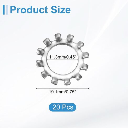 20 قطعة من Uxcell 7/16 غسالة قفل أسنان خارجية، 304 من الفولاذ المقاوم للصدأ متعدد الأسنان، قفل قفل نجمة، لون فضي in Saudi Arabia