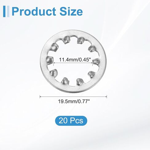 20 قطعة من Uxcell 7/16 غسالة قفل أسنان داخلية، 304 من الفولاذ المقاوم للصدأ متعدد الأسنان، قفل قفل نجمة، لون فضي in Saudi Arabia