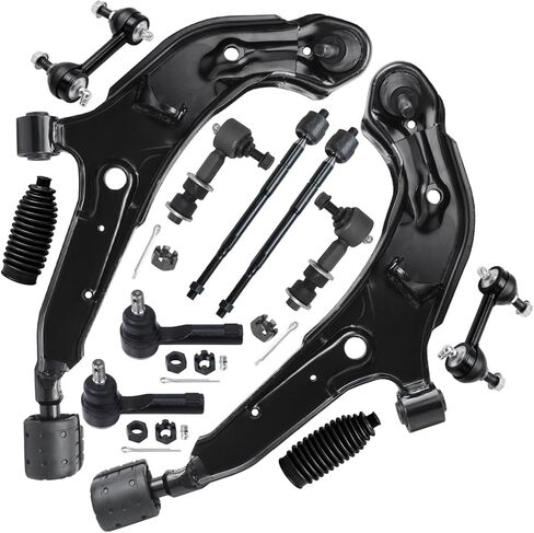 Detroit Axle - 12pc Front End Suspension Kit for 2002-2006 Nissan Sentra, 2 Struts 2 Lower Control Arms + Ball Joints 4 Tie Rods 2 Sway Bar Links 2 Boots 2003 2004 2005 Replacement in Kuwait