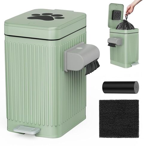 Dog Poop Trash Can for Outside & Indoor, 5L/1.3Gal Small Pet Waste Bin with Odor Control Carbon Filter Lid, 2-Way Open (Step & Press Top), Dog Waste Container with Bag Holder, Grey in Saudi Arabia