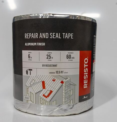 RESISTO Repair and Seal Tape, Aluminum Foil Surface, 6 Inch x 25 Foot, Rubberized Asphalt Compound, Self-Adhesive, Waterproof, UV Resistant, 60mil Thickness, Multi-Surface in Saudi Arabia
