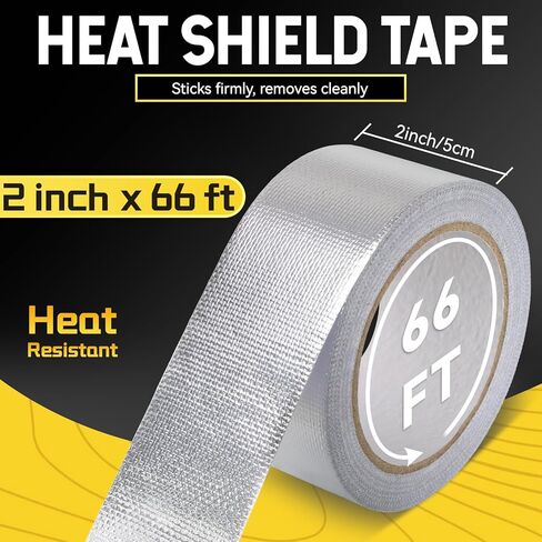 Aluminum Foil Tape, Glass Fiber Heat Shield Reflective Tape Silver Self-Adhesive Heat Resistant Tape Heavy Duty 2in x 66ft, Duct Insulation High Temp Protection for Sealing, Patching in Kuwait