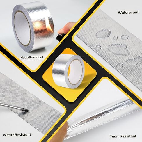 Aluminum Foil Tape, Glass Fiber Heat Shield Reflective Tape Silver Self-Adhesive Heat Resistant Tape Heavy Duty 2in x 66ft, Duct Insulation High Temp Protection for Sealing, Patching in Kuwait