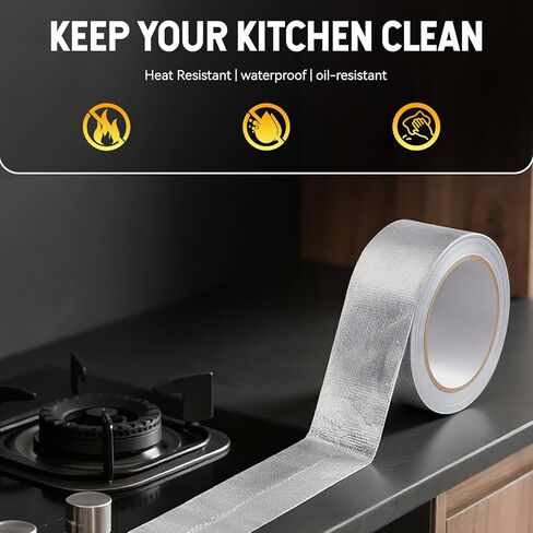 Aluminum Foil Tape, Glass Fiber Heat Shield Reflective Tape Silver Self-Adhesive Heat Resistant Tape Heavy Duty 2in x 66ft, Duct Insulation High Temp Protection for Sealing, Patching in Kuwait