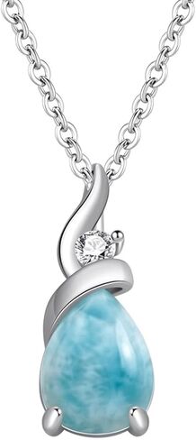 Natural Larimar/Moonstone Necklace 925 Sterling Silver Minimalist Blue Round Stone Pendant Necklace Gemstone Jewelry for Women Love in Kuwait