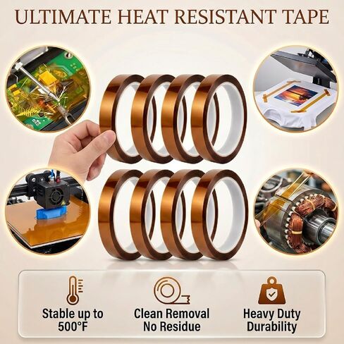 Tavira Heat Tape, 8 Rolls High Temperature Heat Resistant Tape 10mm x 16m (52FT) for Sublimation Transfer, Heat Press, Soldering, Electronics, DIY Craft Use, Total 420 Ft in Saudi Arabia