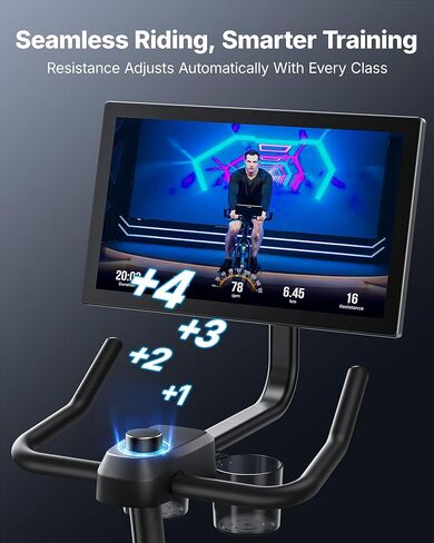 Merach Exercise Bike with 21.5" HD Screen, Auto-Resistance Stationary Bike for Home Gym Fitness, Smart Indoor Workout Bike 330 Lbs Weight Capacity & Self-Developed App in Kuwait