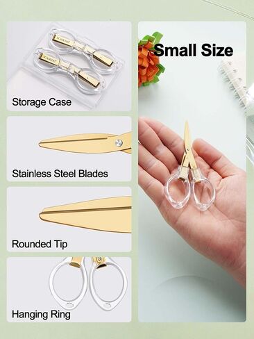 3.8" Folding Travel Scissors Set (2 Pcs) Safety Small Mini Foldable Scissors All Purpos, Clear Acrylic Comfort-Grip Handles, Gold Titanium Coated Blades for Craft, Sewing, Office Desk, Nurse in Kuwait