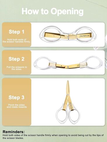 3.8" Folding Travel Scissors Set (2 Pcs) Safety Small Mini Foldable Scissors All Purpos, Clear Acrylic Comfort-Grip Handles, Gold Titanium Coated Blades for Craft, Sewing, Office Desk, Nurse in Kuwait