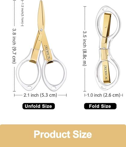 3.8" Folding Travel Scissors Set (2 Pcs) Safety Small Mini Foldable Scissors All Purpos, Clear Acrylic Comfort-Grip Handles, Gold Titanium Coated Blades for Craft, Sewing, Office Desk, Nurse in Kuwait