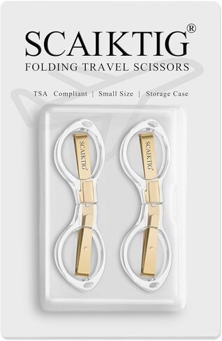 3.8" Folding Travel Scissors Set (2 Pcs) Safety Small Mini Foldable Scissors All Purpos, Clear Acrylic Comfort-Grip Handles, Gold Titanium Coated Blades for Craft, Sewing, Office Desk, Nurse in Kuwait