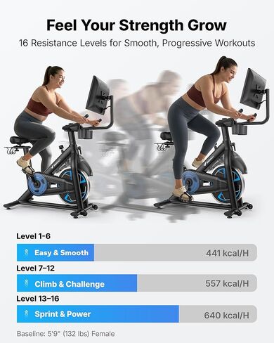 Merach Exercise Bike with 21.5" HD Screen, Auto-Resistance Stationary Bike for Home Gym Fitness, Smart Indoor Workout Bike 330 Lbs Weight Capacity & Self-Developed App in Kuwait