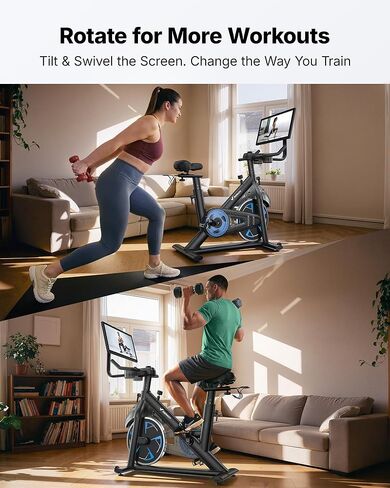 Merach Exercise Bike with 21.5" HD Screen, Auto-Resistance Stationary Bike for Home Gym Fitness, Smart Indoor Workout Bike 330 Lbs Weight Capacity & Self-Developed App in Kuwait