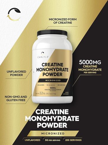 Carlyle Creatine Monohydrate Powder 5000mg | 200 Servings | Unflavored | 2.2lbs | Micronized Creatine Supplement | Vegan, Non-GMO, Gluten Free in Saudi Arabia