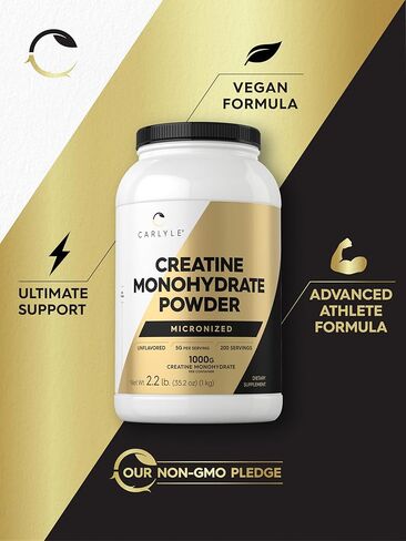Carlyle Creatine Monohydrate Powder 5000mg | 200 Servings | Unflavored | 2.2lbs | Micronized Creatine Supplement | Vegan, Non-GMO, Gluten Free in Saudi Arabia
