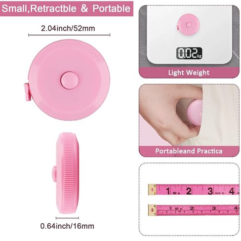 GDMINLO 2 حزمة شريط قياس قابل للسحب شريط قياس لنسيج الجسم خياطة خياط قياسات فقدان الوزن 60 بوصة وردي ناعم وقابل للسحب وردي مزدوج الجوانب شريط قياس قياس الجسم in Kuwait