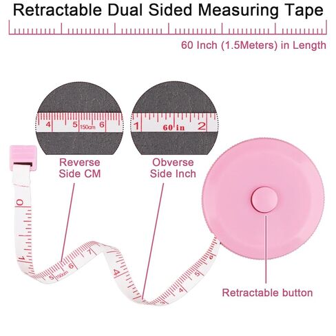 GDMINLO 2 حزمة شريط قياس قابل للسحب شريط قياس لنسيج الجسم خياطة خياط قياسات فقدان الوزن 60 بوصة وردي ناعم وقابل للسحب وردي مزدوج الجوانب شريط قياس قياس الجسم in Kuwait