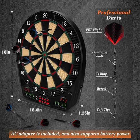 Electronic Dart Board, 35 Games and 580 Variants Electric Soft Tip Dartboard Set, Digital Dartboards for Adults with 6 Darts, 100 Soft Tips in Saudi Arabia