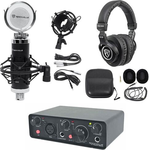 Rockville Bundle: Rockville R-TRACK SOLO Recording USB-C Audio Interface, RCM03 Pro Condenser Microphone, PRO-M50 Studio Headphones (3 Items) in Saudi Arabia