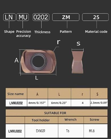 300R Square Shoulder Indexable End Mil APMT1135 Miilling Insert+3/8in Shank Boring bar with LNMU02 Brown in Kuwait