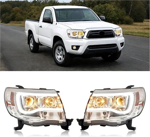 المصابيح الأمامية لمجلة الكوافو LED متوافقة مع 2005-2011 Toyota Tacoma DRL LED شريط الأنبوب الشريط مع السائق ومصابيح الهالوجين وعدسة جانب الركاب واضحة وإسكان أسود in Saudi Arabia