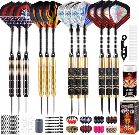 CHERAINTI Darts Metal Tip Set, Professional Steel Tip Darts, 20g 24g Pro Metal Tipped Dart Set for Dartboard with Brass Barrels, Aluminum Shafts, Extra Flights, Sharpener Tool Kit, and Carrying Case in Kuwait
