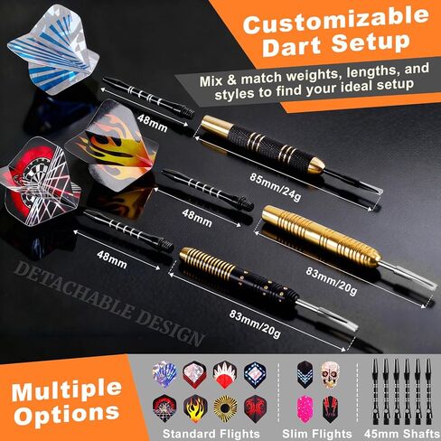 CHERAINTI Darts Metal Tip Set, Professional Steel Tip Darts, 20g 24g Pro Metal Tipped Dart Set for Dartboard with Brass Barrels, Aluminum Shafts, Extra Flights, Sharpener Tool Kit, and Carrying Case in Kuwait