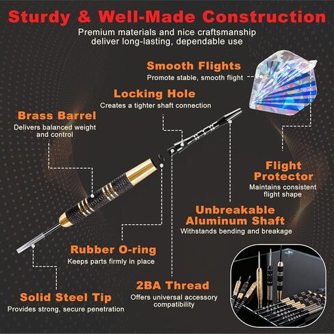 CHERAINTI Darts Metal Tip Set, Professional Steel Tip Darts, 20g 24g Pro Metal Tipped Dart Set for Dartboard with Brass Barrels, Aluminum Shafts, Extra Flights, Sharpener Tool Kit, and Carrying Case in Kuwait