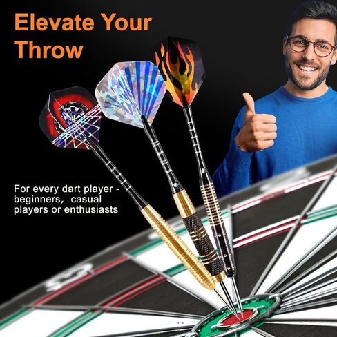 CHERAINTI Darts Metal Tip Set, Professional Steel Tip Darts, 20g 24g Pro Metal Tipped Dart Set for Dartboard with Brass Barrels, Aluminum Shafts, Extra Flights, Sharpener Tool Kit, and Carrying Case in Kuwait
