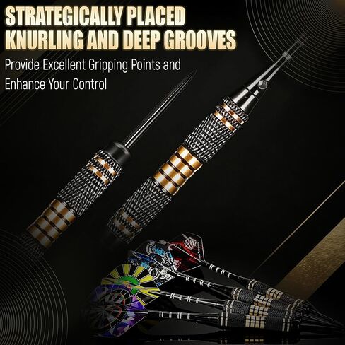 مجموعة سهام احترافية مكونة من 6 قطع بأطراف فولاذية - مجموعة رؤوس معدنية بوزن 22 جرامًا - سهام نحاسية مع 12 عمودًا من الألومنيوم، و12 رحلة رمي السهام، وأداة رمي السهام، ومبراة رمي السهام للمبتدئين وحتى المحترفين in Kuwait