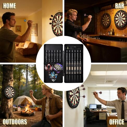 مجموعة سهام احترافية مكونة من 6 قطع بأطراف فولاذية - مجموعة رؤوس معدنية بوزن 22 جرامًا - سهام نحاسية مع 12 عمودًا من الألومنيوم، و12 رحلة رمي السهام، وأداة رمي السهام، ومبراة رمي السهام للمبتدئين وحتى المحترفين in Kuwait