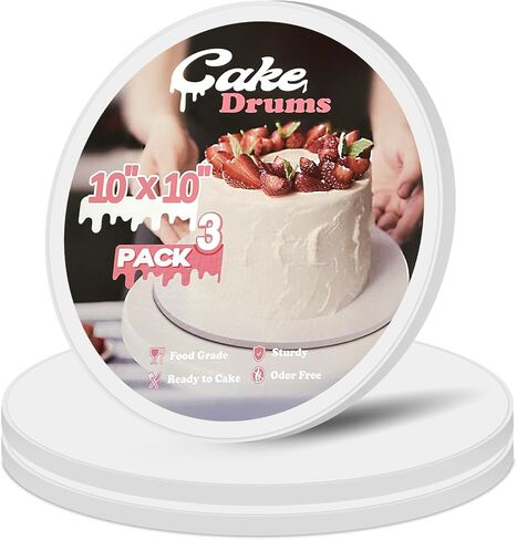 10 Inch Cake Board - 3 Pack Cake Drum Round, Cake Circles Rounds Base Food-Grade Cardboard Cake Plate for Displaying Cakes, Bread, Desserts (White) in Kuwait