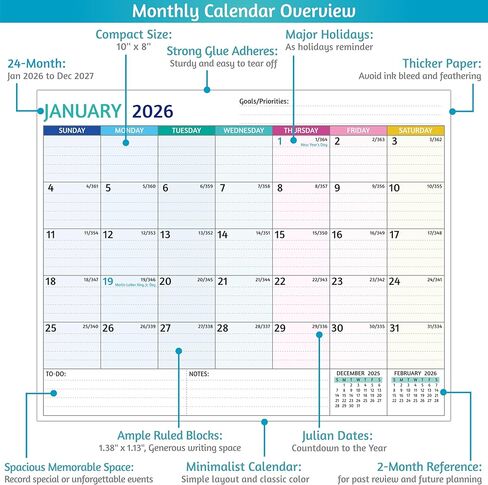 2025-2026 Magnetic Calendar for Refrigerator - 2 Year Calendar from Jan 2025 - Dec 2026, 8 x 10 In, 24 Monthly Magnetic Fridge Calendar with Strong Magnets, Thick Paper, Ample Space for Easy Planning in Kuwait