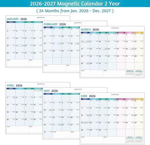 2025-2026 Magnetic Calendar for Refrigerator - 2 Year Calendar from Jan 2025 - Dec 2026, 8 x 10 In, 24 Monthly Magnetic Fridge Calendar with Strong Magnets, Thick Paper, Ample Space for Easy Planning in Kuwait