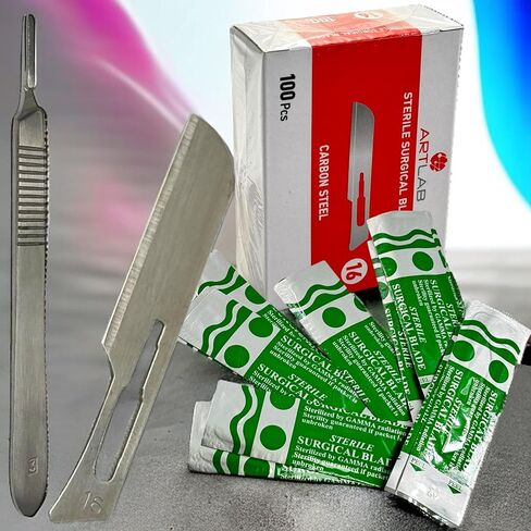 Box of 100 Carbon Steel Scalpel Blade 10, 11, 12, 12B, 15, 15C, 16 Individually Foil Wrapped Sterile Plus Scalpel Handle #3 Artlab (#12B) in Saudi Arabia