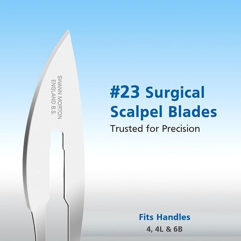 شفرة مشرط جراحي من سوان مورتون #23 - أدوات احترافية للجراحين، معقمة للاستخدام الطبي، فولاذ كربوني - مغلفة بشكل فردي، صندوق مكون من 100 قطعة in Kuwait