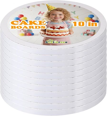 Schliersee 10 Packs Cake Boards 12 inch Round, Food Grade 1/2" Thick Sturdy Cardboard Base Disposable Cake Drum Circles Baking Decorating for Wedding, Party, Birthday Desserts in Kuwait