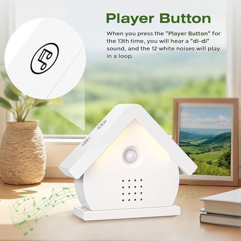 صندوق غناء الطيور الأصلي، صندوق صوت طبيعي مع مستشعر حركة، مصابيح LED، مؤقت، 12 أغنية مهدئة، صندوق زقزقة الطيور المحمول، علاج صوتي بالضوضاء البيضاء للحمام، المنزل، استرخاء البالغين (0-90 ديسيبل) in Kuwait