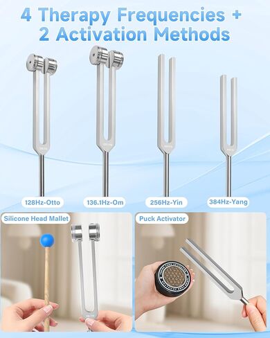 ضبط الشوك لمجموعة الشفاء، 128 هرتز، 136 هرتز، 256 هرتز، 384 هرتز ومنشط لشفاء شقرا مجموعة العلاج بالصوت، سبائك الألومنيوم المنشط الشوكة الرنانة الحسية للشفاء in Kuwait