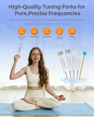 Tuning Forks for Healing Set – (128Hz 136.1Hz 256Hz 384Hz) Medical-Grade Weighted & Unweighted Tuning Forks Set with Vegan Leather Pouch &Activator, for Chakra/Sound Therapy/Yoga/Meditation in Saudi Arabia
