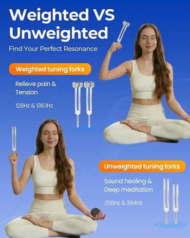 Tuning Forks for Healing Set – (128Hz 136.1Hz 256Hz 384Hz) Medical-Grade Weighted & Unweighted Tuning Forks Set with Vegan Leather Pouch &Activator, for Chakra/Sound Therapy/Yoga/Meditation in Saudi Arabia