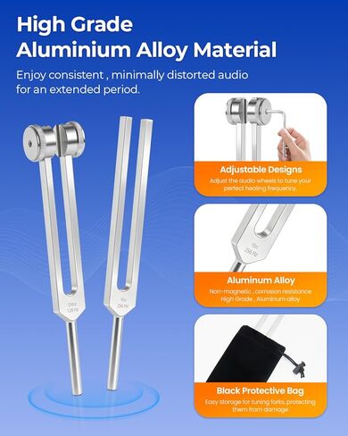 Tuning Forks for Healing Set – (128Hz 136.1Hz 256Hz 384Hz) Medical-Grade Weighted & Unweighted Tuning Forks Set with Vegan Leather Pouch &Activator, for Chakra/Sound Therapy/Yoga/Meditation in Saudi Arabia