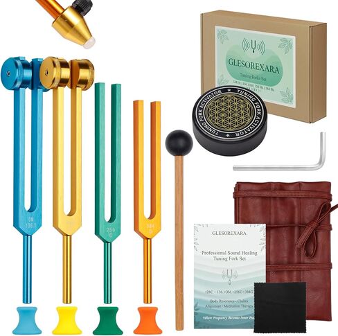 Tuning Forks for Healing Set: 4-Color Tuning Forks (136.1Hz,128Hz,256Hz,384Hz), Weighted & Unweighted Sound Healing Instruments,10 Accessories, for Stress Relief, Sleep & Chakra Balance in Saudi Arabia
