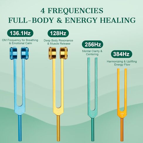 Tuning Forks for Healing Set: 4-Color Tuning Forks (136.1Hz,128Hz,256Hz,384Hz), Weighted & Unweighted Sound Healing Instruments,10 Accessories, for Stress Relief, Sleep & Chakra Balance in Saudi Arabia
