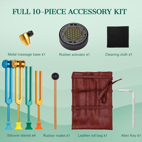 Tuning Forks for Healing Set: 4-Color Tuning Forks (136.1Hz,128Hz,256Hz,384Hz), Weighted & Unweighted Sound Healing Instruments,10 Accessories, for Stress Relief, Sleep & Chakra Balance in Saudi Arabia