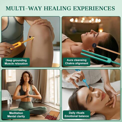 Tuning Forks for Healing Set: 4-Color Tuning Forks (136.1Hz,128Hz,256Hz,384Hz), Weighted & Unweighted Sound Healing Instruments,10 Accessories, for Stress Relief, Sleep & Chakra Balance in Saudi Arabia
