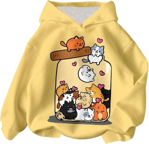 Floerns Girl's Cartoon Print Hoodie Sweatshirts Long Sleeve Cute Hooded Pullover Tops in Saudi Arabia